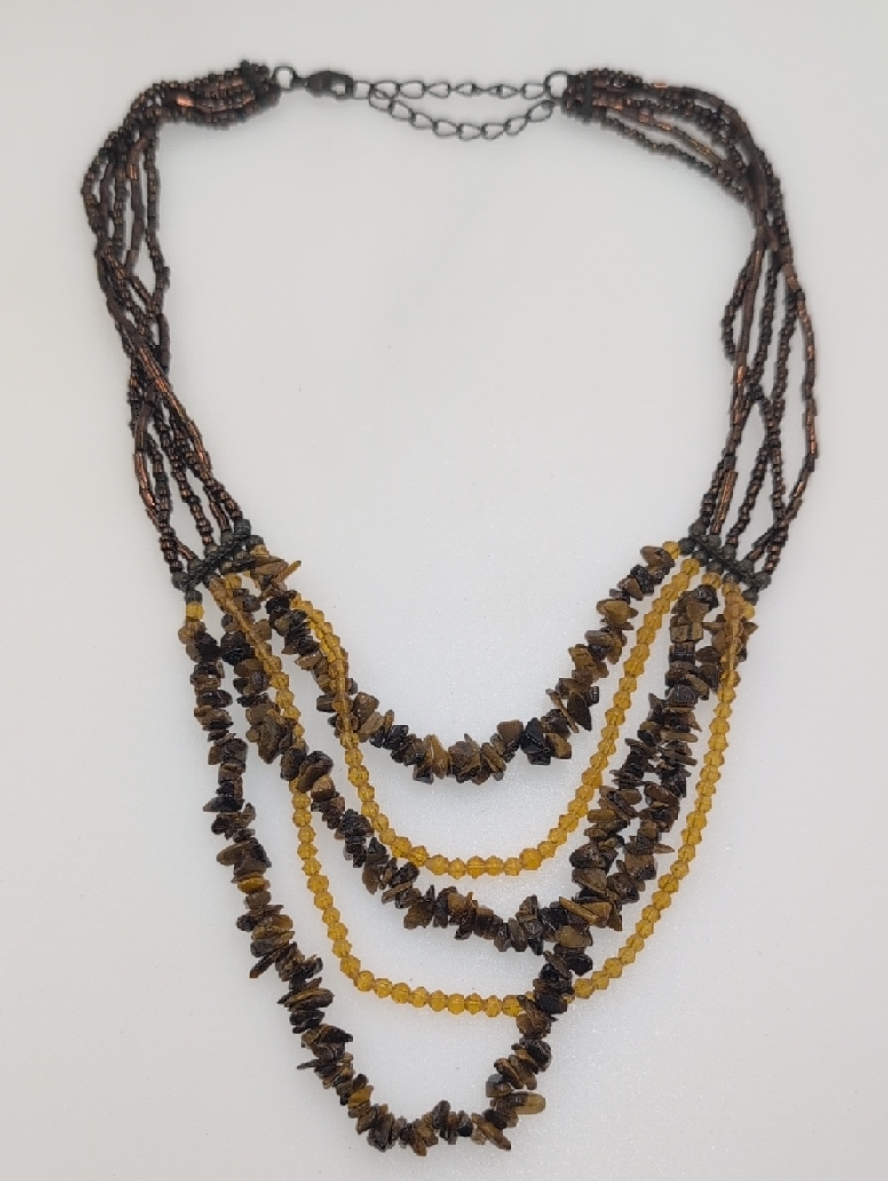 Layered Brown and Gold Multi-Strand Bead Necklace